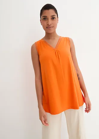 Viscose top met kant, Kleur: warm oranje