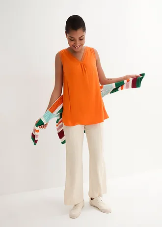 Viscose top met kant, Kleur: warm oranje