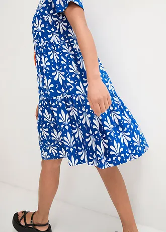 Crêpe tuniekjurk met volants en vleugelmouwen • arctisch blauw-wit met print • bonprix online shop