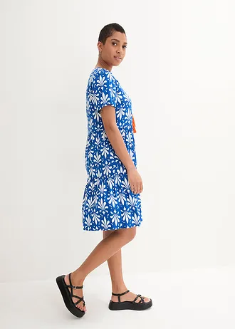 Crêpe tuniekjurk met volants en vleugelmouwen • arctisch blauw-wit met print • bonprix online shop