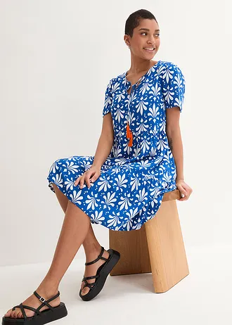 Crêpe tuniekjurk met volants en vleugelmouwen • arctisch blauw-wit met print • bonprix online shop