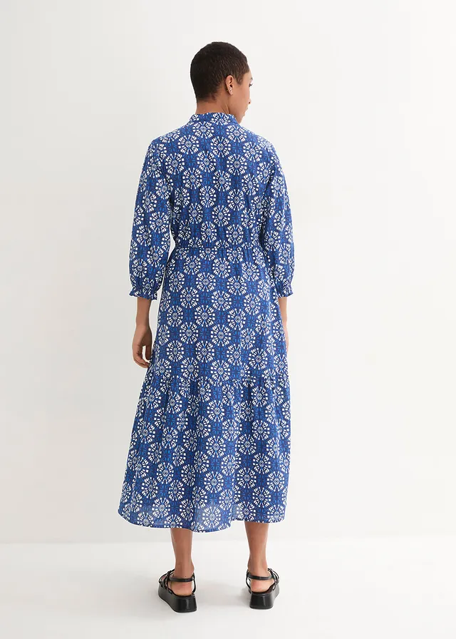 Wijde maxi jurk van katoen-jersey met zakken • Arctisch blauw-wit gedessineerd • product-page.page-title-suffix