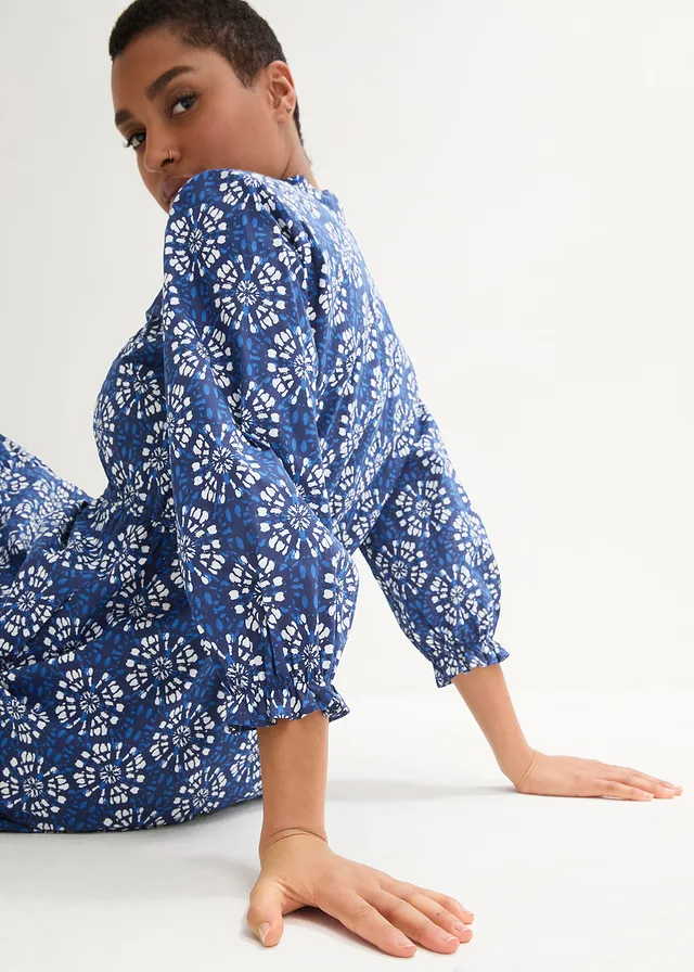 Wijde maxi jurk van katoen-jersey met zakken • Arctisch blauw-wit gedessineerd • product-page.page-title-suffix