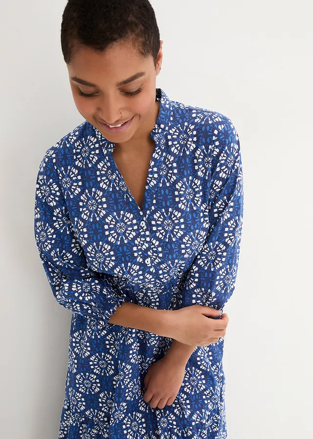 Wijde maxi jurk van katoen-jersey met zakken • Arctisch blauw-wit gedessineerd • product-page.page-title-suffix