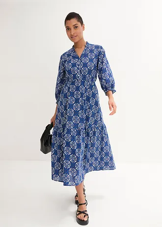 Wijde maxi jurk van katoen-jersey met zakken • Arctisch blauw-wit gedessineerd • bonprix online shop