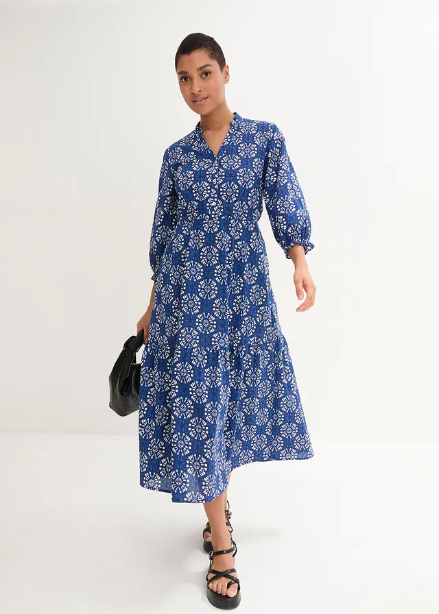 Wijde maxi jurk van katoen-jersey met zakken • Arctisch blauw-wit gedessineerd • product-page.page-title-suffix