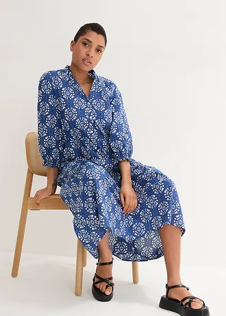 Wijde maxi jurk van katoen-jersey met zakken • Arctisch blauw-wit gedessineerd • bonprix online shop