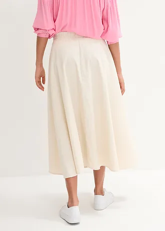 Fustă midi din material cu in • bej-prund • magazin bonprix