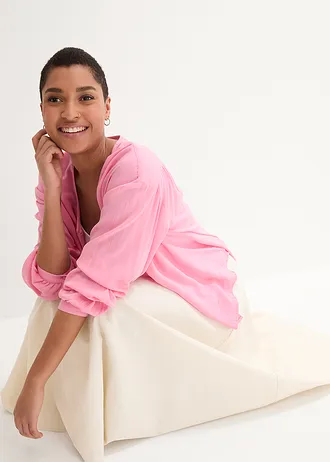 Fustă midi din material cu in • bej-prund • magazin bonprix