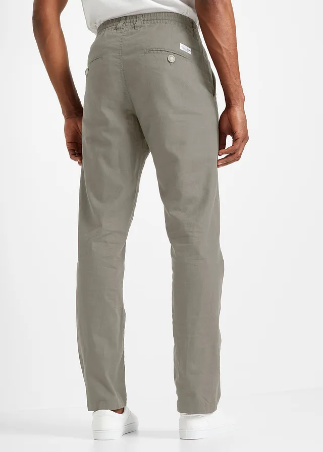 Regular fit chino met linnen, straight, Kleur: rookolijfgroen