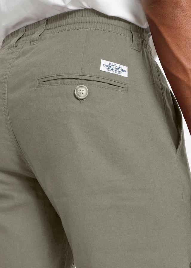 Chino kalhoty ze vzdušné směsi se lnem, Regular Fit, Straight • kouřově olivová • bonprix obchod