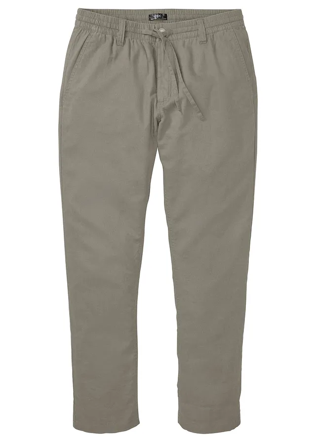 Regular fit chino met linnen, straight, Kleur: rookolijfgroen