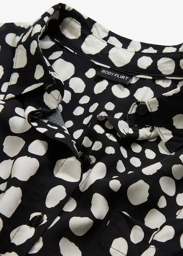 Gedessineerde, lange blouse van soepele viscose • gestipt zwart-wolwit • product-page.page-title-suffix