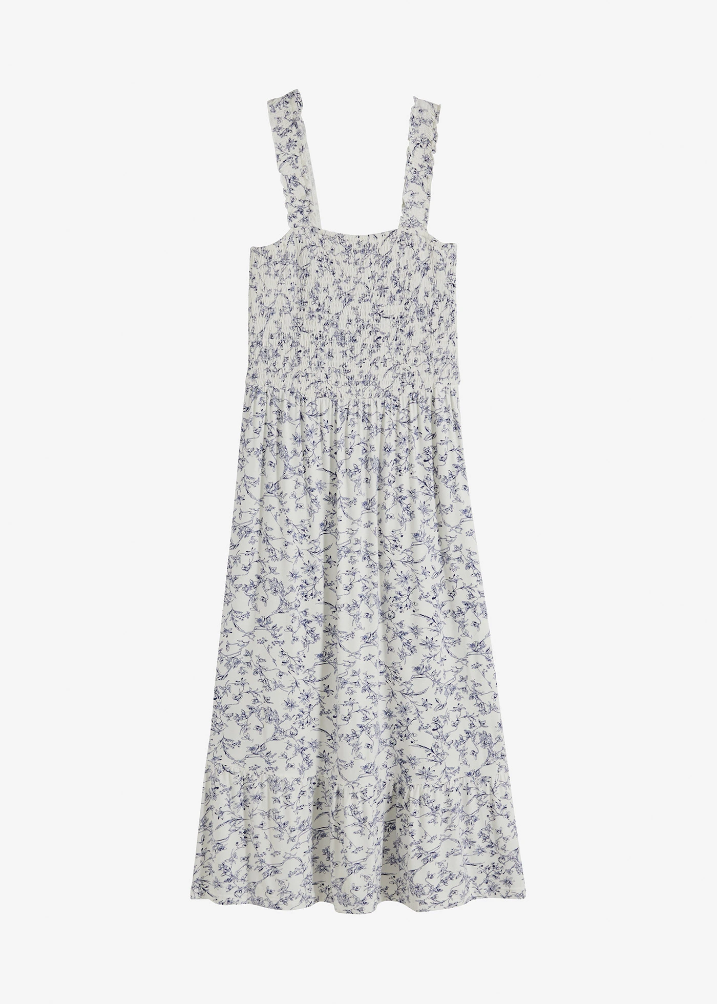 Šaty v délce midi • přírodní bílo-modrá s květy • bonprix obchod