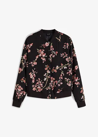 Blouson court • noir-rose floral • Boutique bonprix