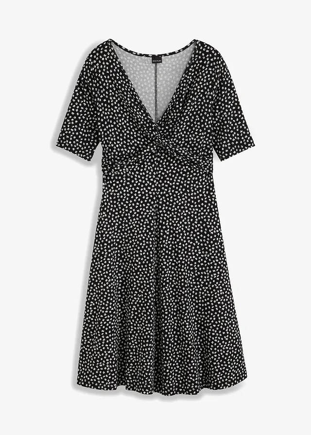 Robe en jersey viscose doux avec drapé • noir-blanc graphique • Boutique bonprix