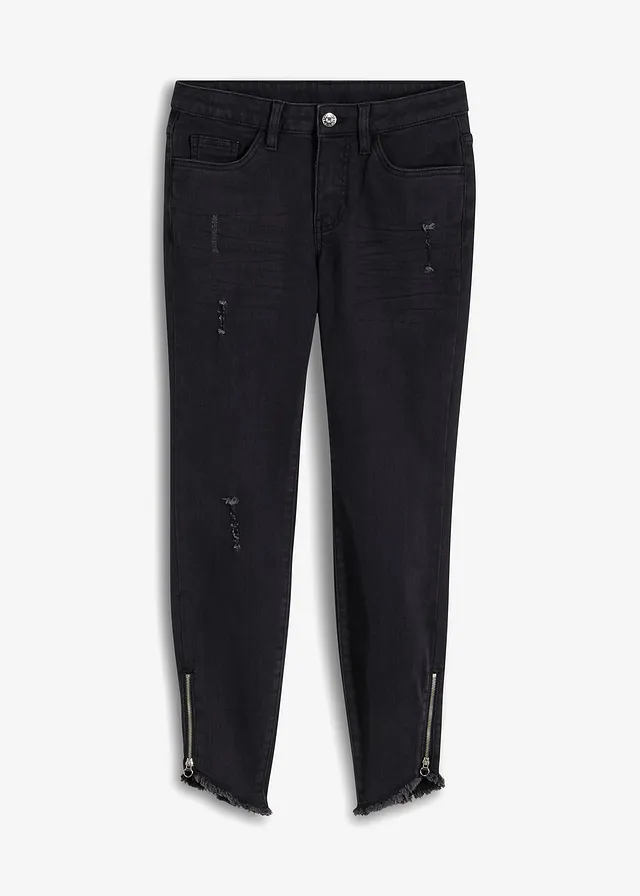 Jean skinny taille mi-haute, extensible, Couleur: noir denim