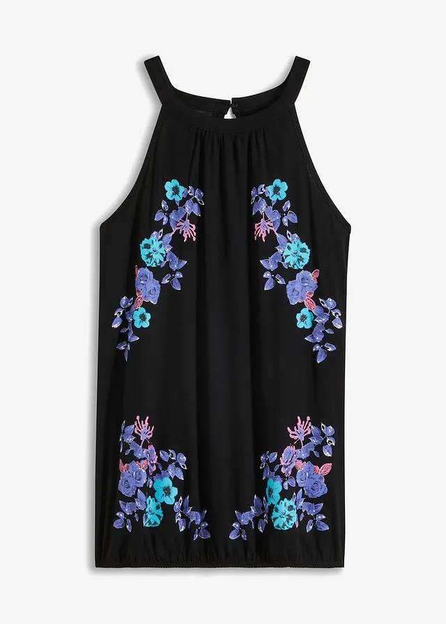 Top ze splývavé viskózové směsi • černá s potiskem • bonprix obchod