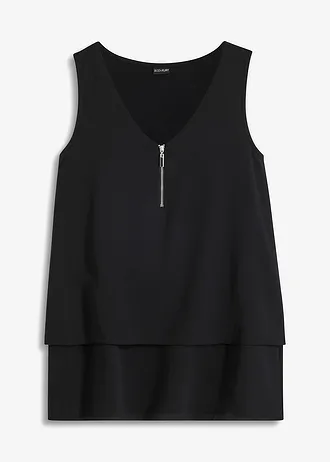 Top à encolure zippée, Couleur: noir