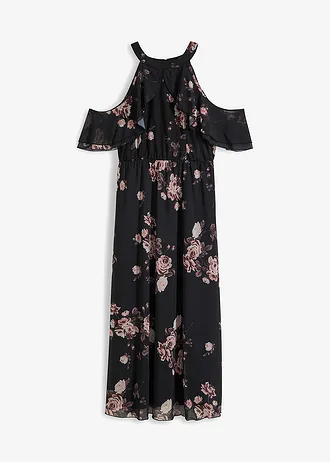 Dlouhé šaty ze síťoviny • černá s květy • bonprix obchod