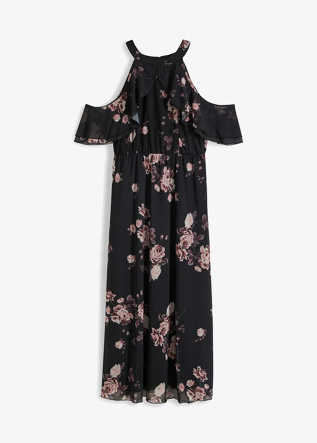 Dlouhé šaty ze síťoviny • černá s květy • bonprix obchod