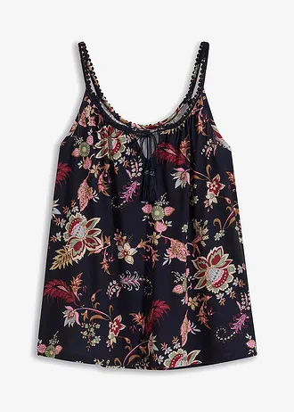 Top met spaghettibandjes, Kleur: donkerblauw gebloemd