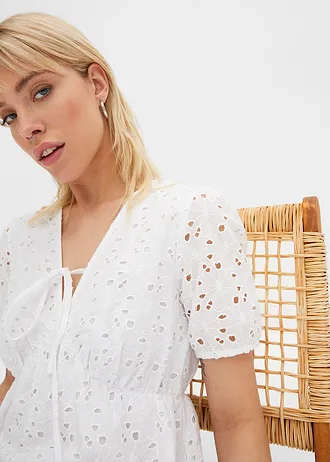 Jurk met broderie anglaise • wit • bonprix online shop
