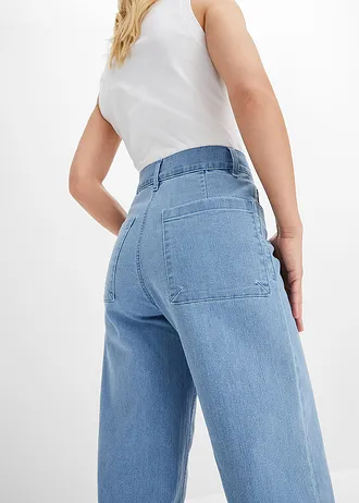 Blugi Wide Leg, High Waist, cropped • bleu denim uzat • magazin bonprix