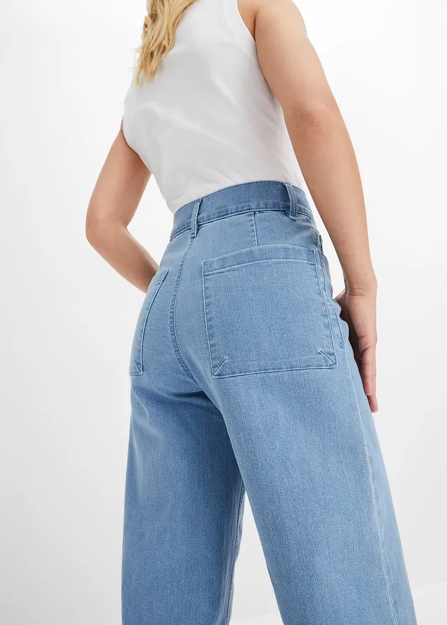 Wide leg jeans met high waist, cropped • lichtblauw denim used • product-page.page-title-suffix