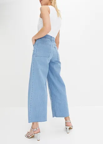 Wide leg jeans met high waist, cropped, Kleur: lichtblauw denim used