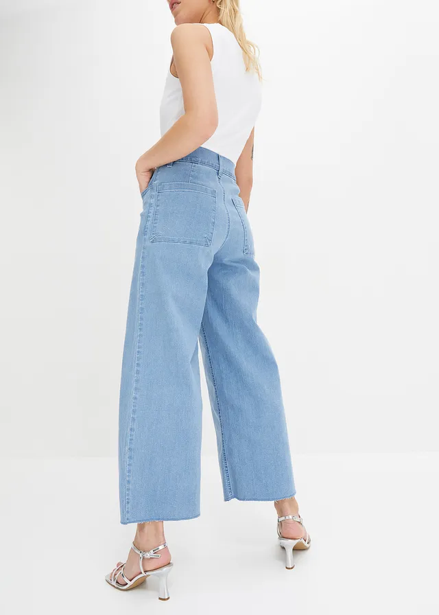 Wide leg jeans met high waist, cropped • lichtblauw denim used • product-page.page-title-suffix