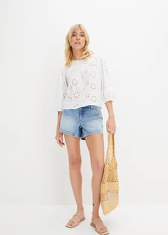 Strečové džínové šortky, Mid Waist, barva: ledově modrý denim used