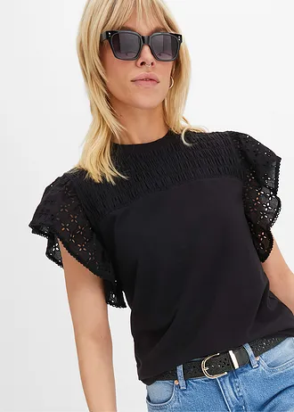 Shirt met broderie anglaise • zwart • bonprix online shop