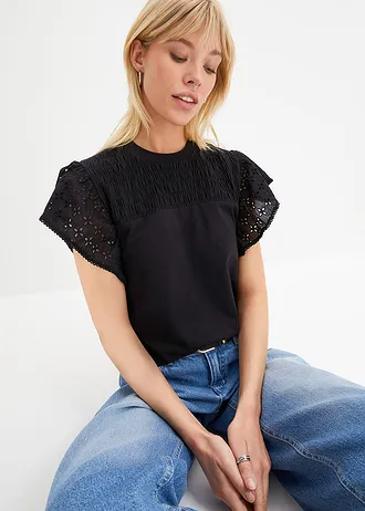 Shirt met broderie anglaise • zwart • bonprix online shop
