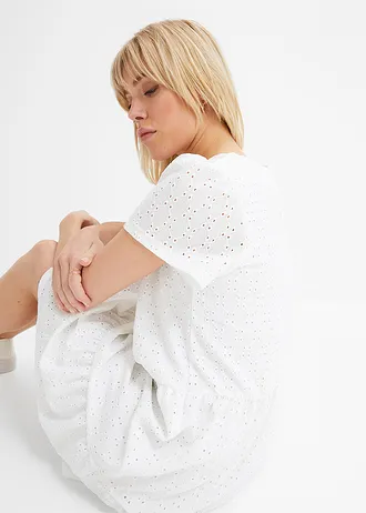 Pólo šaty s děrovanou výšivkou • bílá • bonprix obchod