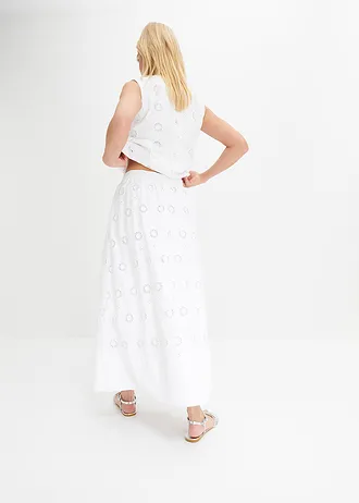 Spódnica maxi z bawełny organicznej z angielskim haftem • biały • sklep bonprix