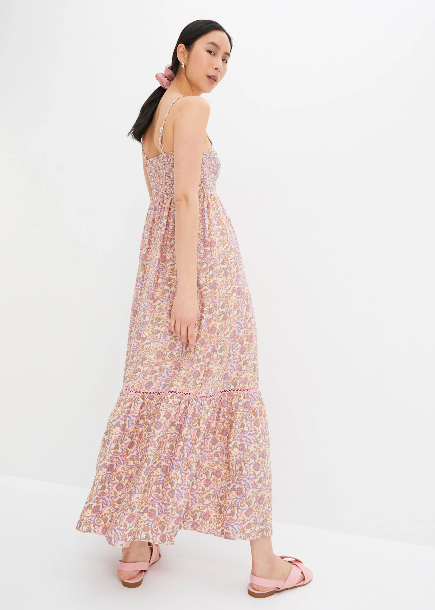 Maxi ruha smokkolással • bézs/rikító rózsaszín/égkék/tevebarna • bonprix áruház