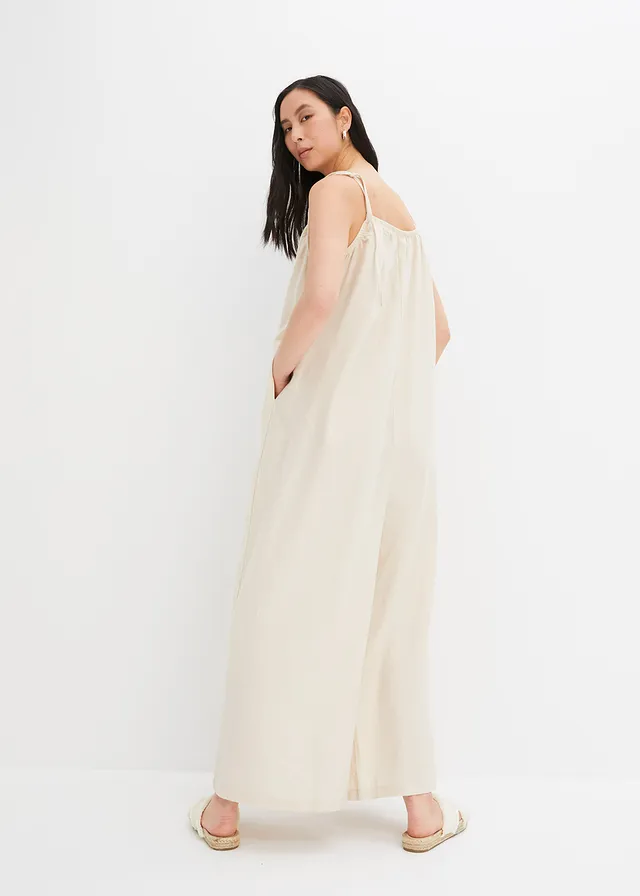 Combinaison aérienne en lin et viscose, Couleur: beige sable