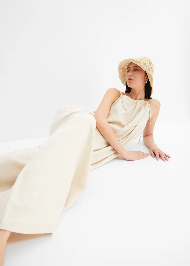 Combinaison aérienne en lin et viscose • beige sable • product-page.page-title-suffix