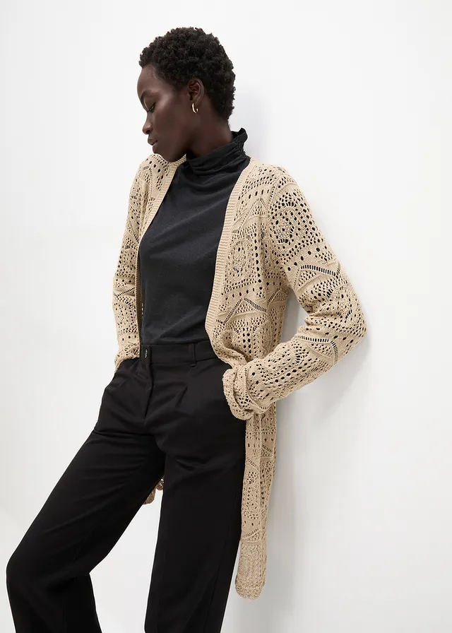 Gilet long en maille ajourée