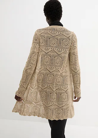 Lang vest van ajour, Kleur: sand