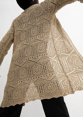 Dlouhý ažurový svetřík • písková • bonprix obchod