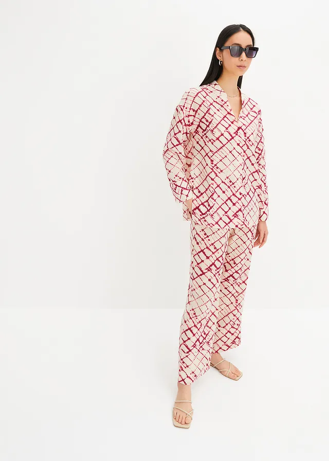 Oversized blouse, Kleur: violet-ecru batik