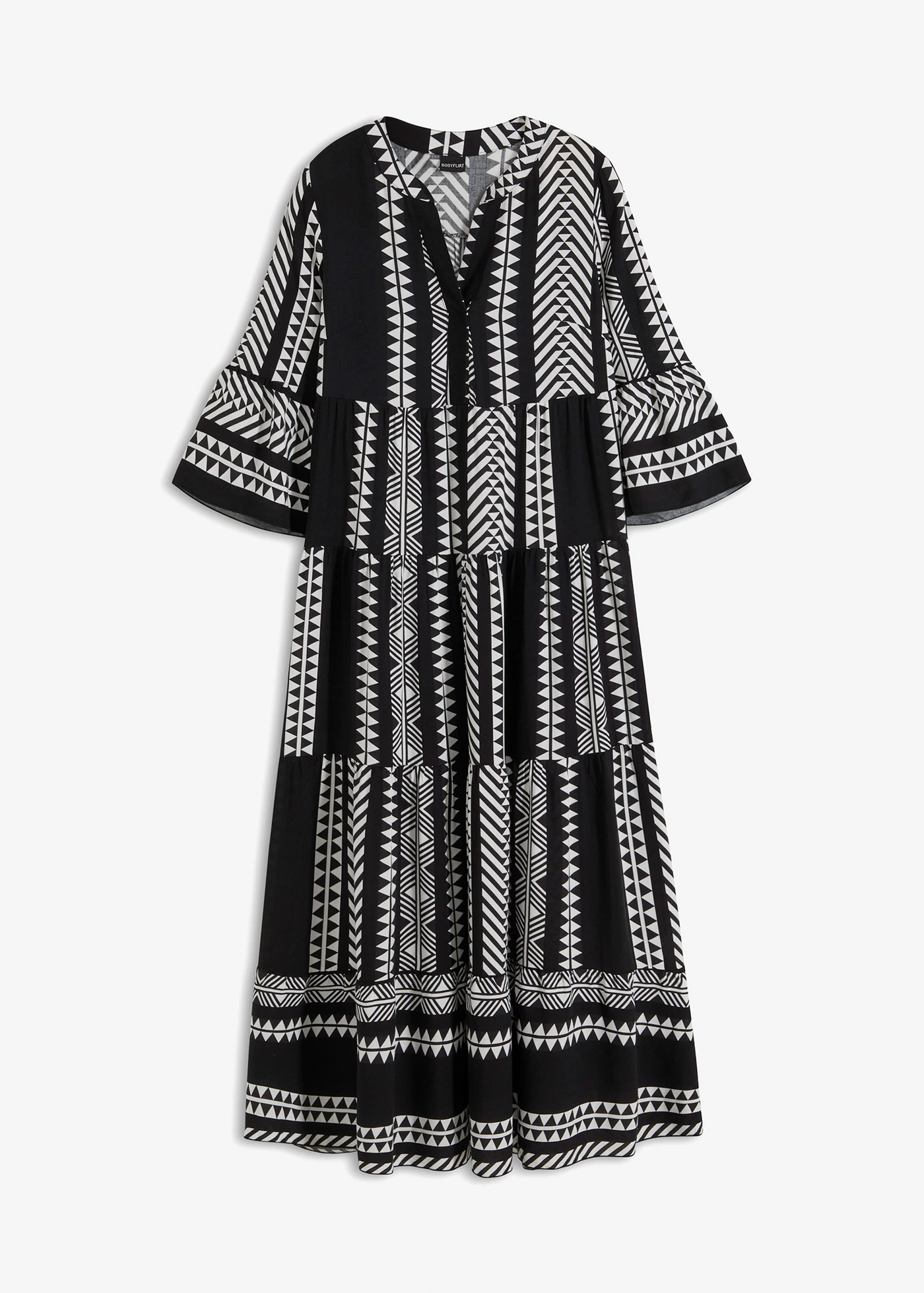 Dlouhé šaty ze splývavé viskózy • černo-přírodní bílá s grafickým potiskem • bonprix obchod