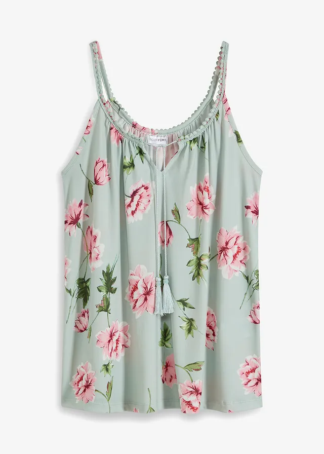 Top met spaghettibandjes, Kleur: mint gebloemd