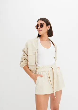 Linnen short met hoge band • kiezelbeige • bonprix online shop