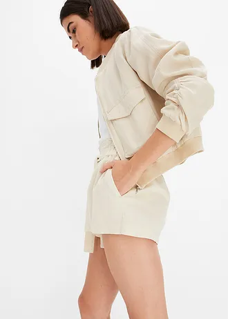 Linnen short met hoge band • kiezelbeige • bonprix online shop