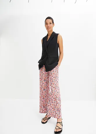 Pantalon palazzo taille élastique, Couleur: orange-menthe floral