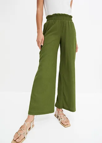 Jersey-crêpe broek met hoge band • donkermosgroen • bonprix online shop