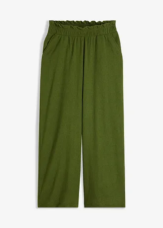 Jersey-crêpe broek met hoge band • donkermosgroen • bonprix online shop